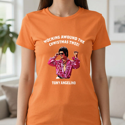 Wocking Awound The Chwistmas Twee Christmas T-Shirt & Sweatshirt in Orange, worn, our photo