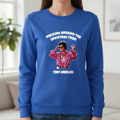 Wocking Awound The Chwistmas Twee Christmas T-Shirt & Sweatshirt in Sapphire, worn, our photo
