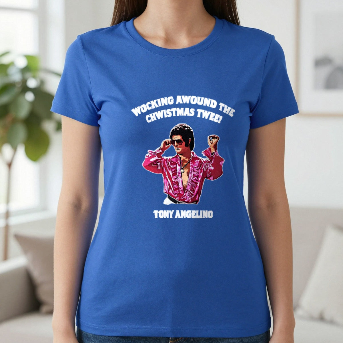 Wocking Awound The Chwistmas Twee Christmas T-Shirt & Sweatshirt in Sapphire, worn, our photo