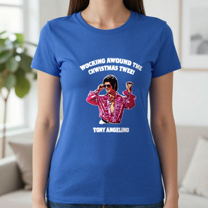 Wocking Awound The Chwistmas Twee Christmas T-Shirt & Sweatshirt in Sapphire, worn, our photo