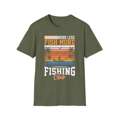 Work Less Fish More Fishing Club T-Shirt - funny t-shirt by Cheeky Business