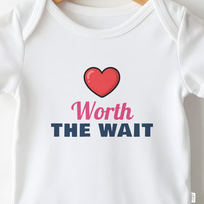 Worth The Wait baby grow print close-up