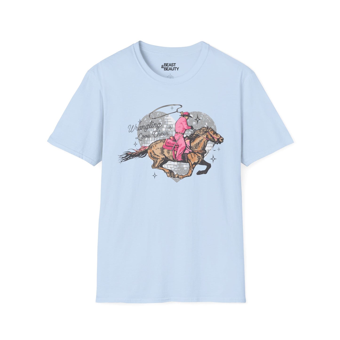 wrangling love cheer cowgirl t-shirt light blue t-shirt cowgirl gift idea