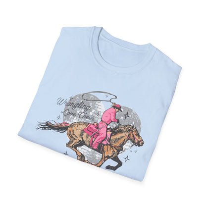 Wrangling Love Cheer Cowgirl T-Shirt - funny t-shirt by Cheeky Business