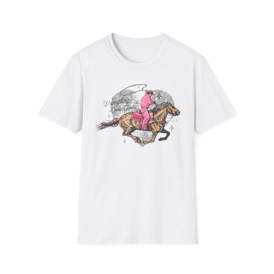 Wrangling Love Cheer Cowgirl T-Shirt - funny t-shirt by Cheeky Business