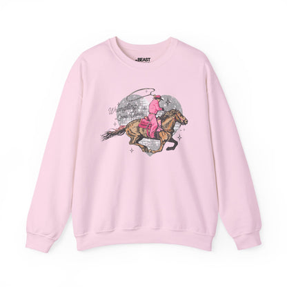 wrangling love cowboy sweatshirt light pink sweatshirt cowgirl gift idea