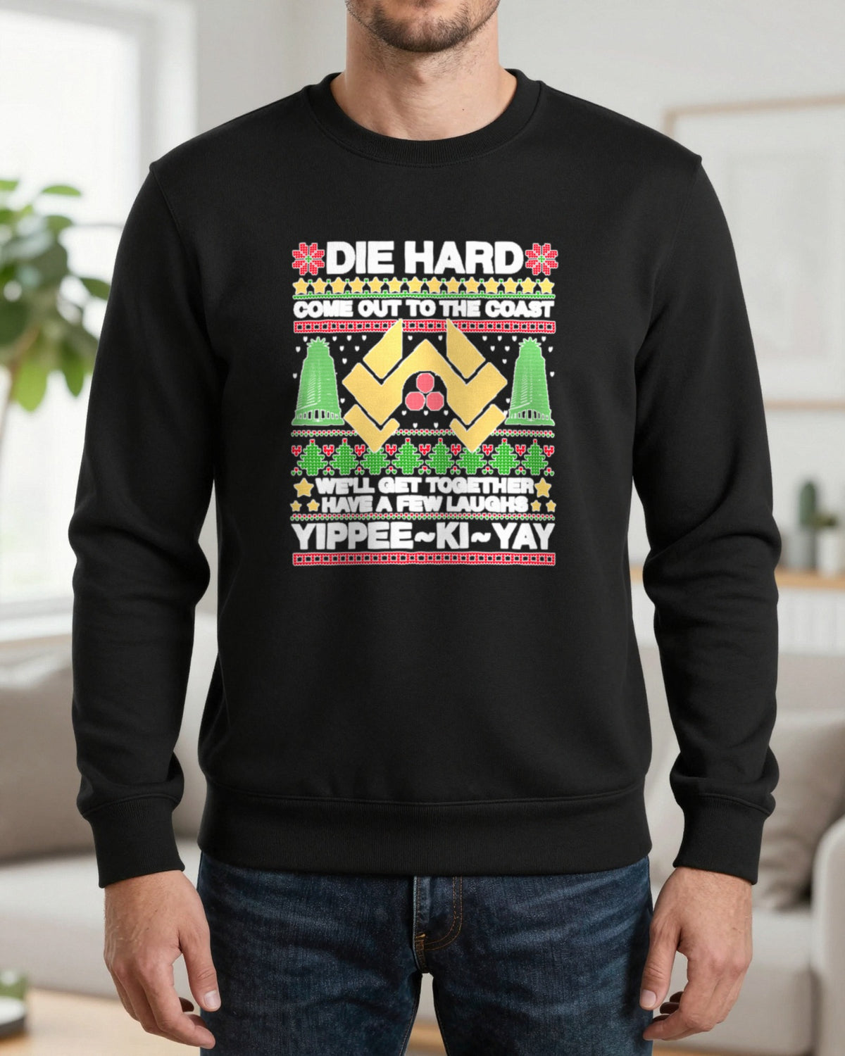 Yippee Ki Yay Christmas Jumper Design T-Shirt & Sweatshirt worn