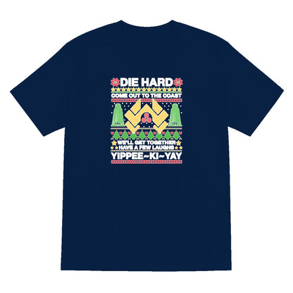 Yippee Ki Yay Christmas Jumper Design T-Shirt & Sweatshirt T-Shirt in Navy