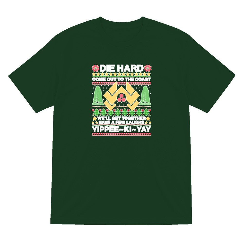 Yippee Ki Yay Christmas Jumper Design T-Shirt & Sweatshirt T-Shirt in Forest Green