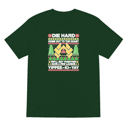 Yippee Ki Yay Christmas Jumper Design T-Shirt & Sweatshirt T-Shirt in Forest Green