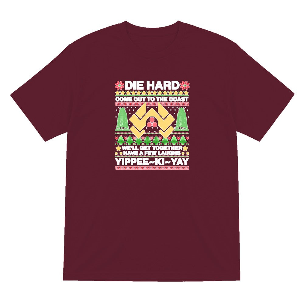 Yippee Ki Yay Christmas Jumper Design T-Shirt & Sweatshirt T-Shirt in Maroon