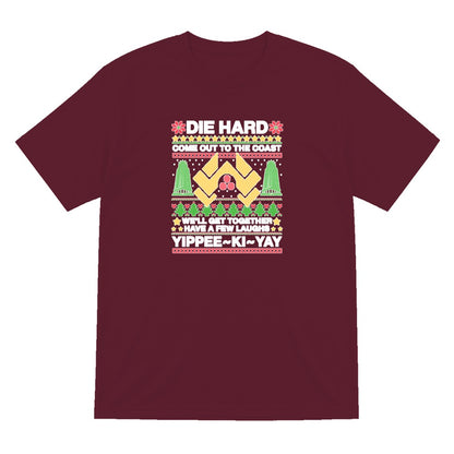 Yippee Ki Yay Christmas Jumper Design T-Shirt & Sweatshirt T-Shirt in Maroon