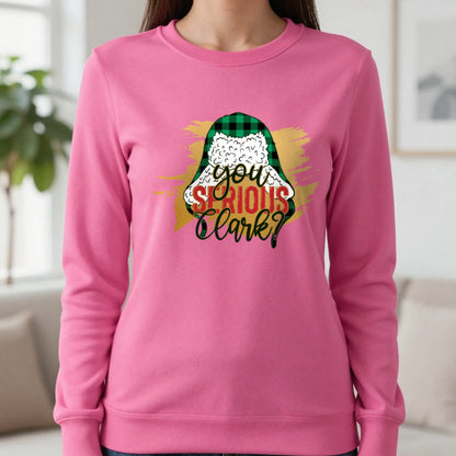 You Serious Clark Christmas T-Shirt & Sweatshirt in Heliconia, worn, our photo
