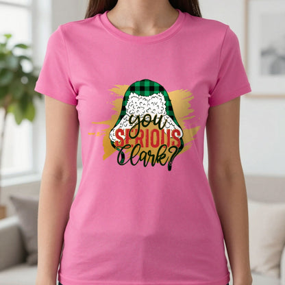 You Serious Clark Christmas T-Shirt & Sweatshirt in Heliconia, worn, our photo