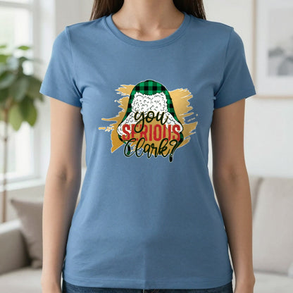You Serious Clark Christmas T-Shirt & Sweatshirt in Indigo Blue, worn, our photo