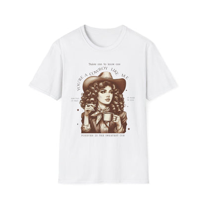 white t-shirt with you're a cowboy like me western design