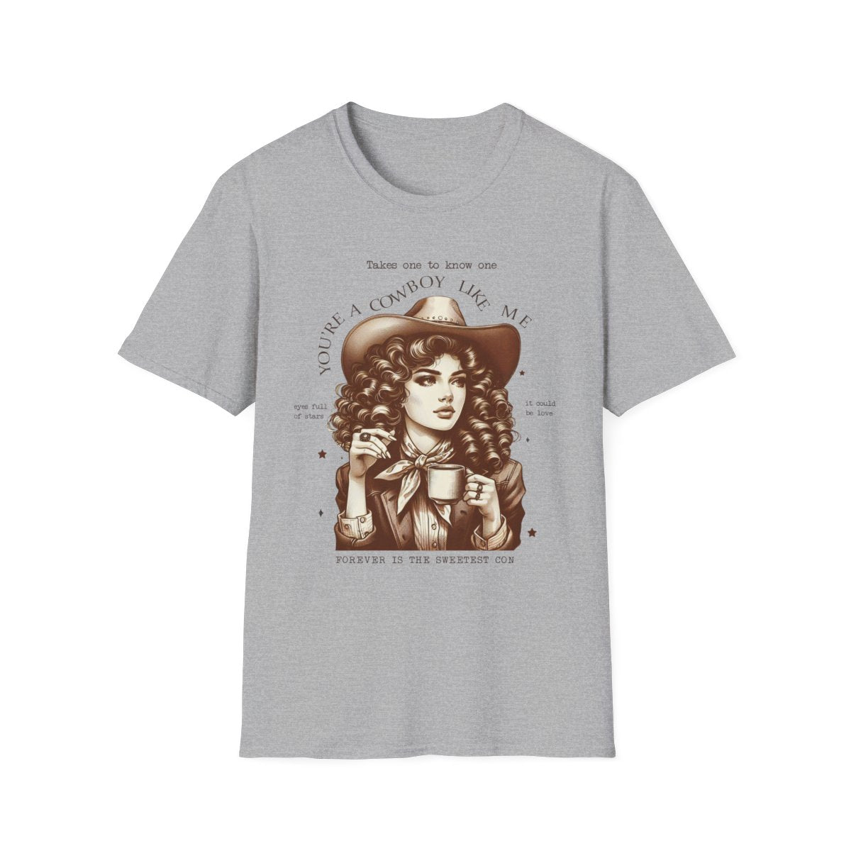 sport grey t-shirt with vintage western poetic slogan