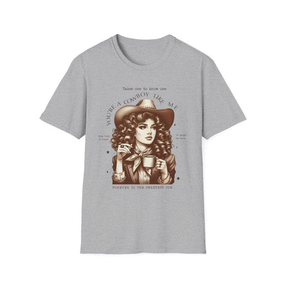 sport grey t-shirt with vintage western poetic slogan