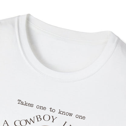 light blue t-shirt with western cowgirl theme worn casually
